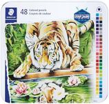 STAEDTLER Colored Pencils, Triangular Barrel, 48 Pack Assorted, Metal Tin 1278 M48