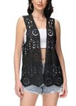 ANNA-KACI Women's Flower Crochet Vest Sleeveless Boho Lace Cardigan, X-Large, Black