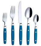 ANNOVA Silverware Set 20 Pieces Stainless Steel Color Handle with Rivet/Retro Flatware (Blue, 20 Pieces)