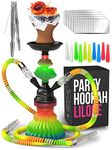 Portable Shisha set with everything - Hookah Set 2 Hose Shisha Pipe – LilOne 12” Rasta Mini Hookah 2 Hose Hookah Set with 50x Foil Hookah Bowl 10x Tips 2x Mouthpiece 2x Hookah Hose Tongs