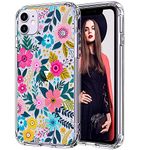 ICEDIO for iPhone 11 Case with Screen Protector,Clear with Cute Colorful Blooming Floral Flower Patterns for Girls Women,Slim Fit TPU Cover Protective Phone Case for Apple iPhone 11 6.1 inch