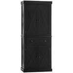 HOMCOM 72.5" Kitchen Pantry Cabinet, Freestanding Kitchen Pantry Storage Cabinet with 4 Doors, Drawer and Adjustable Shelves, Black