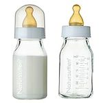 Natursutten Anti-Colic Glass Baby Bottle 2-Pack - 8 oz, 4 oz Bottles for Breastfeeding Babies - Newborn Bottles Set: Natural Rubber Slow-Flow Bottle Nipples, Seals, Valves, Baby Bottle Caps (4 Ounce)