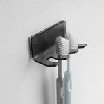 Self Adhesive Toothbrush Holders Wall Mounted, 3 Slots Electric Toothbrush Organizer for Shower, Multipurpose Rack Hanger for Power Plug, Razor, Key(Gray Clear)