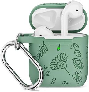 CAGOS Airpods Case, Silicone Flower Engraved Protective Case Cover Apple Airpod 2/1 Skin Cover with Keychain for Women Girls (Cactus Green)