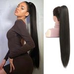 Ms Taj Ponytail Extensions 30inch Long Straight Drawstring Clip in Ponytail Extension Synthetic Hair Extension Ponytail Hairpiece for Women Natual Dark Brown