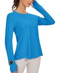 IECCP Women's Shirts Long Sleeve Tops Running Workout Clothes Pullover Athletic Gym Yoga Pilates Tops SPF Hiking Tops Blue