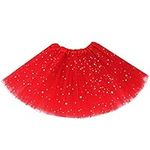 Auranso Girls Tutu Skirts Toddler Baby 3 Layers Tulle Sequin Star Ballet Dance Tutu Skirt for Girls 2-8 Years Red