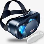 VR Headset with Controller Adjustable 3D VR Glasses Virtual Reality Headset HD Blu-ray Eye Protected Support 5~7 Inch for Phone/Android Black