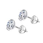 HIGHSPARK 925 Silver Solitaire Screwback Stud Earrings | 92.5 Sterling Silver & Round Brilliant Cubic Zirconia Tops for Men Women | Silver 8mm