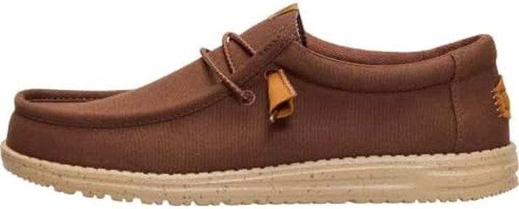 HEYDUDE Men's Wally Canvas Brown Size 8, Men’s Shoes, Slip-on Loafers, Comfortable & Light-Weight