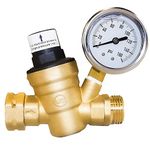 Hourleey Water Pressure Regulator Valve, RV Brass Water Pressure Regulator with Gauge and Inlet Screened Filter for Camper Trailer