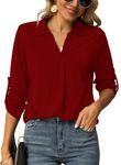 Odosalii Shirt for Women UK Sexy V Neck Elegant Smart Blouses Long Sleeve Festival Spring Shirts Summer Office Trendy Tops A-Wine Red