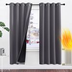 PONY DANCE Grey Blackout Curtains for Bedroom - Curtain 100% Sunlight Block Soundproof Curtain with Black Liner Eyelet Top for Energy Saving Window Treatment for Room, 2 Pcs, W46 xD72