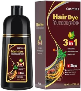 COSMTEK Dark Brown Hair Dye Shampoo for Gray Hair, Semi-Permanent Hair Color Shampoo for Women and Men, Herbal Ingredients, 3 in 1-100% Grey Coverage, 17.6 Fl Oz (Pack of 1)