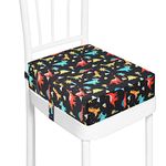 Toddler Booster Seat for Dining Table, Washable Thick Strong Support Portable Booster Chair for Toddlers Eating, Easy Cleaning Booster Seat Cushion Detachable with Fix Straps (Black-Dinosaur)