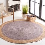 SAFAVIEH Natural Fiber Collection NF801F Handmade Boho Braided Premium Jute Entryway Foyer Living Room Bedroom Kitchen Area Rug, 7' x 7', Round Grey/Natural