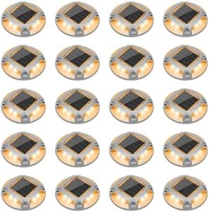VOLISUN Solar Driveway Lights Dock Marine Lights 20 Pack,2 Colors in 1,Outdoor LED Deck Lights,Solar Powered Waterproof Warning Step Lights for Driveway Sidewalk Pathway (White/Warm White), 21354ZM