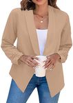 YMING Women's Suit Jacket Ruched Sleeves Jacket Lapel Collar Casual Office Blazer Light Khaki 3XL