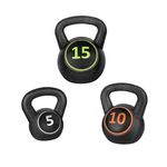 3 Pcs Kettlebell Set - 5lb, 10lb, 15lb Weight Lifting Training Kettle Bell for Cardio & Strength Exercise, Ideal for Home Gym Workouts