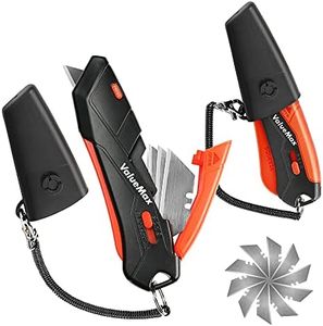 ValueMax 2-Pack Box Cutter Knife, Self-Retracting 3-Position Locking Blade, Safety Sheath, Lanyard, Extra Blades Included