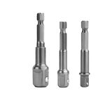 AASONS Impact Grade Socket Adapter Set - 3 Packs Drill Bit Adapter with Bit Holder, Sizes 1/4", 3/8", 1/2", 1/4-Inch Hex Shank, Cr-V, for Cordless Drill & Screwdriver, Power Drill & Driver