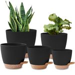 5 Pack Plant Pots Indoor 7/6.5/6/5.5/5 Inch Flower Pots Self Watering Planters for Indoor Plants with Drainage Hole Plastic Plant Pot for African Violet Cactus Flowers Succulents(Black)