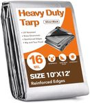 Pattiumo Tarps Waterproof 10' X 12' Heavy Duty Tarp Extra Thick 16 Mil Large Plastic Tarp with Grommets Multipurpose Protective Poly Tarp Outdoor for Roof, Camping, Patio, Pool, Boat, Car|Silver/Black