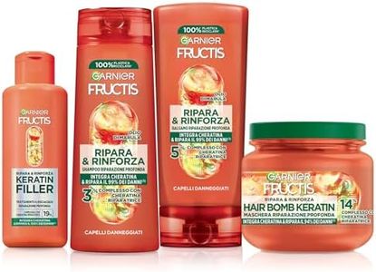 Garnier Fructis, Kit Ripara&Rinforza, Con Trattamento, Shampoo, Balsamo e Maschera, Per Tutti i Capelli Danneggiati, Con Cheratina Riparatrice, Per Capelli Più Forti, Keratin Filler