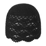 ZLYC Women Cotton Crochet Skull Cap Handmade Knit Cutout Floral Beanie Hat (Solid Black),One Size