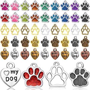 152 Pcs 4 Styles Dog Paw Print Charm Heart Shape Animal Footprint Pendant Hollow Dog Charms for Jewelry Making Antiqued Puppy Prints Charms Glitter Paw Bead for Jewelry Making DIY Necklace Bracelet,