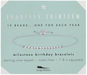 Lucky Feather Gifts for 13 Year Old Girl; 13th Birthday Bracelet with 13 Dainty Sterling Silver Dipped Beads on Adjustable Cord; Bat Mitzvah Gift