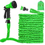 AIGUMI Expandable Garden Hose with 8 Modes Hose Pipe Spray Gun, Lightweight Flexible Hose Pipe with 3/4", 1/2" Connectors for Car Washing(50FT,Green)