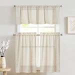 JINCHAN Kitchen Curtains and Valances Set Tier Curtains Linen Curtains Beige Cafe Curtains 24 Inch Length Living Room Bedroom Bathroom Farmhouse Rustic Country Curtains 3 Piece Set Rod Pocket Crude