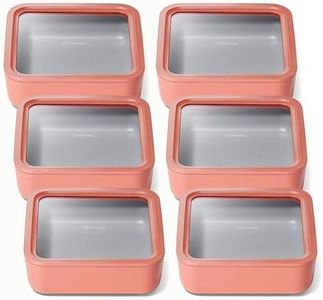 Caraway 6pc Glass Food Storage Set – 10 Cup Food Containers (6) - Ceramic Coated - Non Toxic, Non Stick with Lids - Microwave Safe - Perracotta