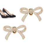 lasuroa 2pcs Rhinestone Shoe Clips, Detachable Crystal Buckle Shoe Clips for Women Elegant Bow Clips for Heels Shoe Charms Clips for Wedding Bridal Prom Party Daily Wearing Accessories (Gold)