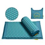 TimeBeeWell Eco- Green Friendly Acupressure Mat and Pillow Set - Back and Neck Pain Relief -Relieves Stress, Back, Neck, and Sciatic Pain Muscle Relaxant - Comes in a Carry Bag for Storage and Travel (Turquoise)