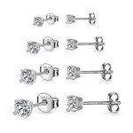 925 Sterling Silver Stud earrings Set | White Gold Plated Hypoallergenic Stud Earrings | Cubic Zirconia Stud Earrings for Women Girls (2mm，3mm，4mm，5mm,6mm,7mm) 4 colors options, Metal, Cubic Zirconia,