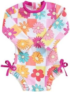 MAYUMMPY Toddler Baby Girls Bikini Beach Swimwear Zipper Swimsuit UPF 50+ Rash Guard One Piece Long Sleeve Bathing Suit (US, Age, 2 Years, 3 Years, Floral Long Sleeve Pink)