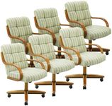 Chromcraft Set of 6 Caster Swivel Tilt Dining Chairs, Ultra Comfort Chairs Casual Wooden Cap with Metal Frame Chairs Rolling Chair on Wheels for Kitchen(Alden Garden)