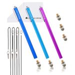 The Friendly Swede Extra Long - Bundle of 3 Premium XXL Micro-Knit Hybrid Fiber Tip Capacitive Stylus Pens 7.3" + 2 x 15'' Elastic Tether Lanyards (Purple + Dark Blue + Light Blue)