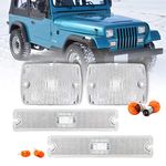 USR DEPO 87-93 YJ Side Marker Lights - COMBO Front Bumper Turn Signal Lamps + Fender Parking Sidemarkers Light Set Compatible with 1987-1993 Wrangler YJ Chassis (Clear 4 Pieces)