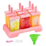 Ice Lolly Moulds with Sticks, 9 Popsicle Mould Reusable BPA Free, DIY Ice Pop Moulds, Ice Lolly Moulds with Cleaning Brush and Silicone Folding Funnel