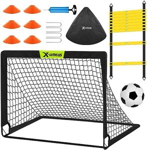 Kids Soccer Goals for Backyard, 4x3 ft Pop Up Toddler Soccer Goal Training Equipment with Soccer Ball, Agility Ladder and Cones, Portable Soccer Nets for Backyard for Kids Youth Outdoor Sports Games