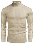 COOFANDY Mens Ribbed Slim Fit Knitted Pullover Turtleneck Sweater Casual Twist Patterned Turtle Neck