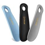 ZOMAKE Small Shoe Horn Plastic Shoehorn 3Pcs - Travel Shoe Horns for Seniors Men Women Kid - 7.3 Inch Shoe horn with Hook(Black&Blue&Grey)