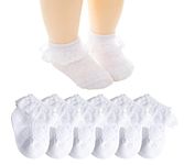 CHUNG Baby Toddler Girls Princess Cotton Frilly Socks Lace Ruffle Pack of 4/5/6 Thin Mesh Summer for Dress, 6 Pack White, 3-5T