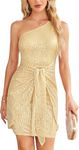 GRACE KARIN Women's One Shoulder Skirt Sequin Dress Shiny Sleeveless Bodycon Dress Glitter Party Club Dress Gold 10 CL3064S24-05