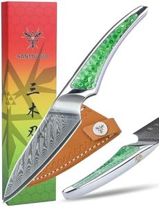 SANMUZUO 3.5 inch Paring Knife, Japanese VG-10 Damascus Steel Kitchen Knife, Ultra Sharp Fruit Knife with Full-tang Handle in Green Resin, LA-S9 Series