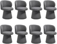 Orirsnug Swivel Dining Chairs Set of 8, Modern Chenille Upholstered Boucle Swivel Barrel Chairs, Comfy Fabric Accent Side Chair for Kitchen Dining Living Vanity Room Bedroom, Grey